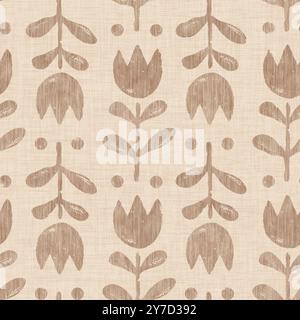 Motif floral vintage sans couture dans le style folklorique scandinave. Motif rétro sans couture avec fleurs de tulipe grunge Banque D'Images