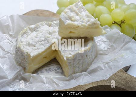 Camembert français, fromage sur une planche de bois Banque D'Images