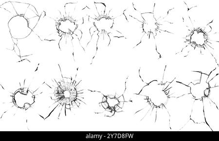 Textures de verre brisé.L'effet des fissures sur la vitre.Éléments à utiliser dans le design, un grand ensemble de photos dans une seule photo Banque D'Images