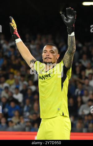 Napoli , Italie, 29 septembre,2024 Elia Caprile de SSC Napoli gestes pendant la Serie A Enilive entre SSC Napoli vs AC Monza :Agostino Gemito/ Alamy Live News Banque D'Images