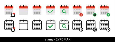 Contour du calendrier et jeu d'icônes plates. Symboles vectoriels de planification d'événements. Illustration vectorielle Illustration de Vecteur