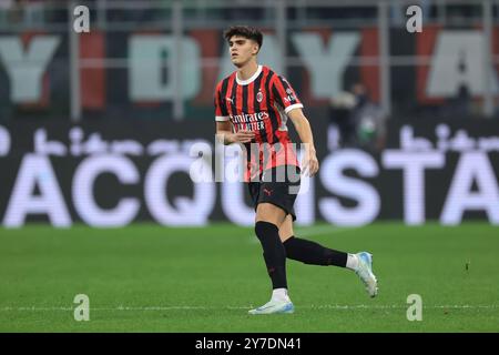 Milan, Italie. 27 septembre 2024. Davide Bartesaghi de l'AC Milan lors du match de Serie A à Giuseppe Meazza, Milan. Le crédit photo devrait se lire : Jonathan Moscrop/Sportimage crédit : Sportimage Ltd/Alamy Live News Banque D'Images
