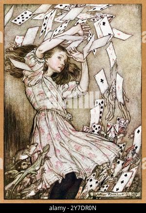 "A ce moment-là, tout le peloton s'est levé dans les airs, et est venu voler sur elle"" illustration tirée de "Alice's Adventures in Wonderland" de Lewis Carroll (1832-1898), oeuvre d'Arthur Rackham (1867-1939). Photographie tirée d'une première édition de 1907 publiée par William Heinemann, Londres et Doubleday, page & Co, New York. Crédit : AF Fotografie / Collection privée Banque D'Images