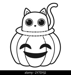 Chat mignon et citrouille. Coloriage. Imprimé Halloween. Illustration vectorielle. Illustration de Vecteur