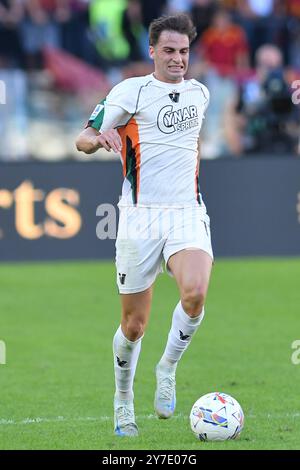 Rome, Latium. 29 septembre 2024. Gaetano Oristanio de Venezia lors du match de Serie A entre Roma et Venezia au stade olympique, Italie, le 29 septembre 2024. Crédit crédit : massimo insabato/Alamy Live News Banque D'Images