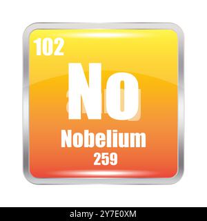 Icône Nobelium. Aucun élément chimique. Numéro atomique 102. Masse 259. Carré orange. Illustration de Vecteur