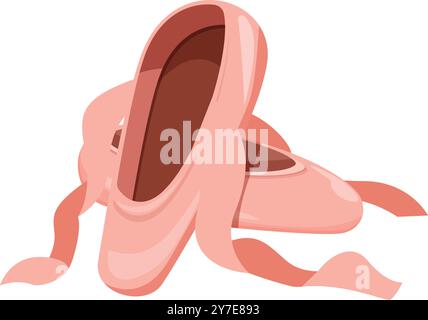 Paire de chaussures de ballet roses sont couchées l'une sur l'autre avec des rubans de satin attachés autour d'eux Illustration de Vecteur