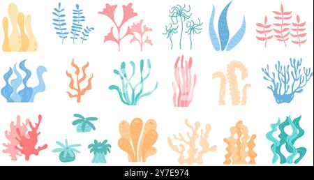 Ensemble d'illustrations de flore aquatique et d'algues marines Illustration de Vecteur