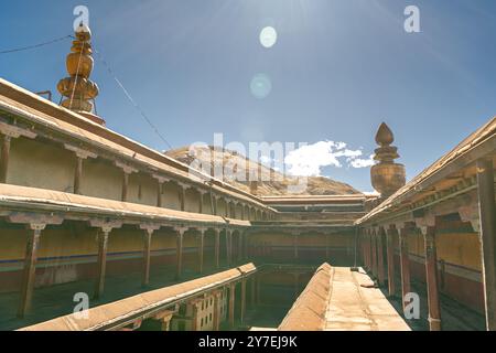 Baiju Temple est le temple principal à Xigaze, Tibet, Chine. Ciel bleu avec espace de copie Banque D'Images