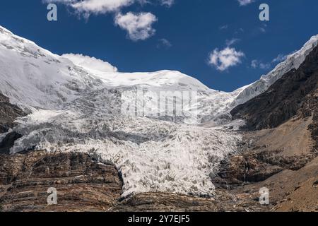 Le glacier Karola est l'un des plus beaux glaciers du Tibet. Il est situé entre la préfecture de Lhokha et la préfecture de Shigatse - Tibet Banque D'Images