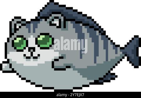 pixel art de gros poisson de chat de fond isolé Illustration de Vecteur