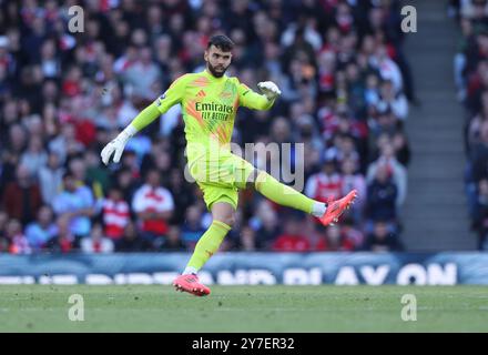 Londres, Royaume-Uni. 28 septembre 2024. David Raya (A) au match Arsenal contre Leicester City EPL, à l'Emirates Stadium, Londres, Royaume-Uni, le 28 septembre 2024. Crédit : Paul Marriott/Alamy Live News Banque D'Images