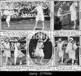 Championnats de tennis sur gazon de Wimbledon - 1929 illustrant les matchs féminins à la mode. Banque D'Images