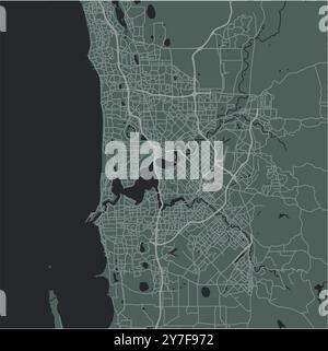 Carte de Perth en Australie dans un style sombre et lisse. Contient un vecteur en couches avec routes eau, parcs, etc Illustration de Vecteur