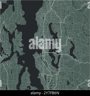 Carte de Seattle à Washington dans un style sombre et lisse. Contient un vecteur en couches avec routes eau, parcs, etc Illustration de Vecteur