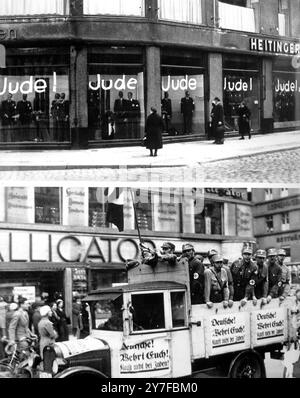 Top : boycott de Jewish Store, Berlin, avril 1933. Bas : patrouille nazie lors du boycott anti-juif, Berlin, 1er avril 1933. Banque D'Images