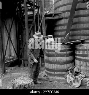 Exemple de méthodes de fabrication primitives dans les années 1930, un homme verse de l'acide sulfurique sur des barres de cadmium à l'usine chimique Tyke and Kings. 1936 photo © John Topham Banque D'Images