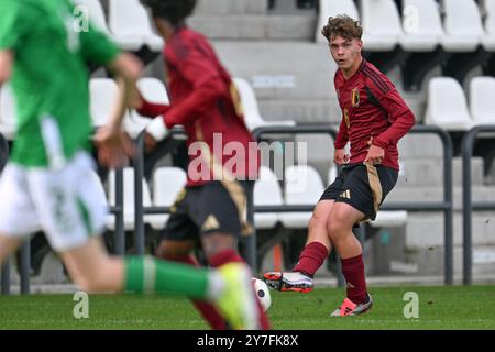 Tubize, Belgique. 29 septembre 2024. Xavi Deraet (6) de Belgique photographié lors d'un match amical de football entre les équipes nationales de Belgique et de la république d'Irlande de moins de 16 ans le dimanche 29 septembre 2024 à Tubize, Belgique . Crédit : Sportpix/Alamy Live News Banque D'Images