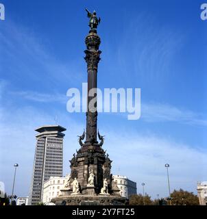 Christophe Colomb Statue à Barcelone, Espagne Christophe Colomb, Christophe (aussi Cristobal Colon, Cristoforo Colombo) explorateur italien à l'emploi de l'Espagne Banque D'Images