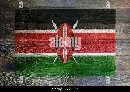 Drapeau du Kenya sur fond rustique vieux bois de surface Banque D'Images