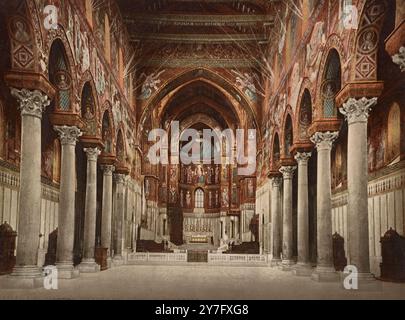 Vue intérieure de la cathédrale de Monreale, Palerme. Sicile, Italie, 1890, historique, restauré numériquement reproduction d'un original du 19ème siècle, date de référence non indiquée / , Innenansicht des Dom von Monreale, Palerme. Sizilien, Italien, Historisch, digital restaurierte Reproduktion von einer Vorlage aus dem 19. Jahrhundert, date du dossier non précisée Banque D'Images
