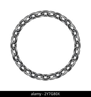 Cercle de chaîne avec maillons gras. Châssis rond à chaîne. Élément de conception vectorielle monochrome isolé sur blanc. Illustration de Vecteur