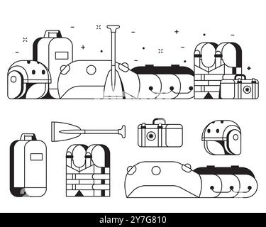 Matériel de rafting et de randonnée aquatique Illustration de Vecteur