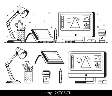 Outils et équipements de graphisme Illustration de Vecteur
