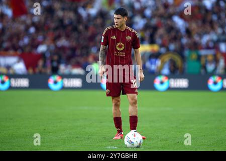 Rome, Italie. 29 septembre 2024. Matias Soule' de Roma lors du championnat italien Serie A match de football entre L'AS Roma et le Venezia FC le 29 septembre 2024 au Stadio Olimpico à Rome, Italie. Crédit : Federico Proietti / Alamy Live News Banque D'Images