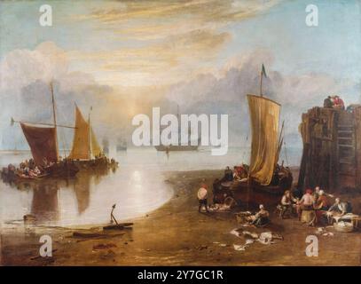 JMW Turner, Sun Rising Through Vapor ; pêcheurs nettoyant et vendant du poisson, peinture à l'huile sur toile, avant 1807 Banque D'Images