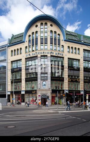 Explorez la magnifique façade Art Nouveau du Hackeschen Höfe à Berlin, qui met en valeur ses détails complexes et son charme historique. Banque D'Images