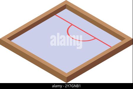 Illustration isométrique minimaliste avec un champ de futsal vide avec un cadre en bois, évoquant des concepts de sports d'intérieur et de compétition Illustration de Vecteur