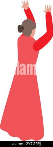 Danseuse de flamenco femelle levant les bras tout en dansant, vue isométrique de derrière Illustration de Vecteur