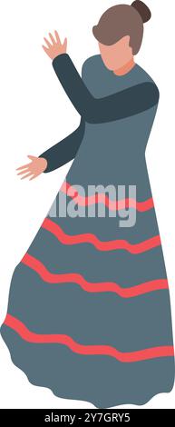 Illustration isométrique d'une femme dansant le flamenco portant une robe traditionnelle Illustration de Vecteur