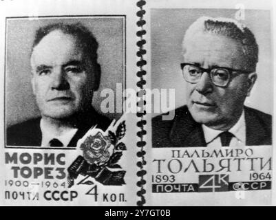 PALMIRO TOGLIATTI ET MAURICE THOREZ SUR TIMBRES COMEMORATIFS À MOSCOU / ; 26 SEPTEMBRE 1964 Banque D'Images