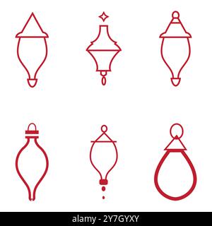 Six élégants Red Christmas Ornaments Line Art Design - Une collection de décoration de vacances minimaliste et festive Illustration de Vecteur