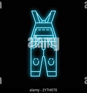 Icône néon bleu de combinaisons de travail brillantes sur fond noir, représentant les travailleurs de la construction et le travail manuel Illustration de Vecteur
