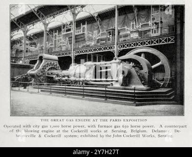 Le grand moteur à gaz à l'exposition de Paris fonctionnait avec du gaz de ville 1 000 chevaux, avec du gaz de four 650 chevaux de puissance de l'article LA PUISSANCE MOTRICE DES GAZ à HAUT FOURNEAU. Par Bryan Donkin. Tiré de l'Engineering Magazine consacré au progrès industriel volume XX 1900 - 1901 The Engineering Magazine Co Banque D'Images