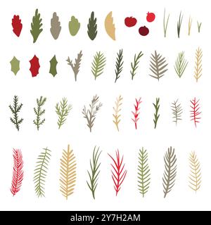Doodle collection d'art floral de Noël. Illustration de Vecteur