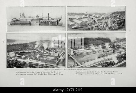 Certains des principaux Westinghouse : Air Break Works Wilmerding PA ; Air Break Works sont Petersburg, Russia ; Westinghouse machine Co. East Pittsburg [East Pittsburgh, Pennsylvanie] ; Westinghouse Electric & Mfg Co. East Pittsburgh, Pennsylvanie de l'article GEORGE WESTINGHOUSE INVENTEUR, ORGANISATEUR ET DIRECTEUR par Walter M. McFarland de The Engineering Magazine consacré au progrès industriel volume XX 1900 - 1901 The Engineering Magazine Co Banque D'Images