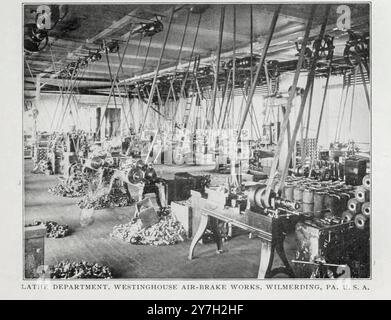 RAYON DE TOUR. LE FREIN PNEUMATIQUE DE WESTINGHOUSE FONCTIONNE. WILMERDING, PA, U. S. A. de l'article GEORGE WESTINGHOUSE INVENTEUR, ORGANISATEUR ET DIRECTEUR par Walter M. McFarland de l'Engineering Magazine consacré au progrès industriel volume XX 1900 - 1901 The Engineering Magazine Co Banque D'Images