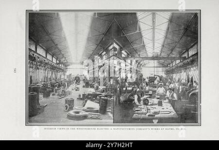Vue intérieure du Westinghouse Electric & Manufacturing Co. Havre, France de l'article GEORGE WESTINGHOUSE INVENTEUR, ORGANISATEUR ET DIRECTEUR par Walter M. McFarland de l'Engineering Magazine consacré au progrès industriel volume XX 1900 - 1901 The Engineering Magazine Co Banque D'Images