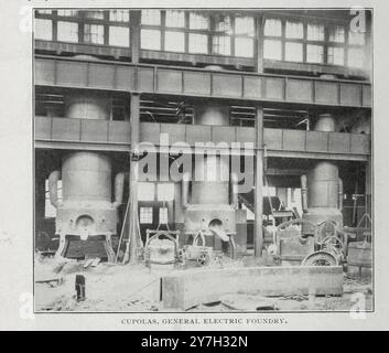 COUPOLES, FONDERIE ÉLECTRIQUE GÉNÉRALE D'APRÈS L'ARTICLE UN SURVOL DE LA PRATIQUE MODERNE DE LA FONDERIE. Par Percy Longmuir de The Engineering Magazine consacré au progrès industriel volume XX 1900 - 1901 The Engineering Magazine Co Banque D'Images