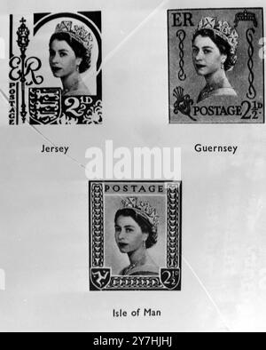 TIMBRES NEW GUERNESEY JERSEY ISLE OF MAN AVEC LA REINE ELIZABETH II ; 3 JUIN 1964 Banque D'Images