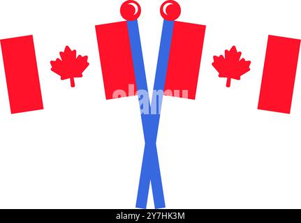 Une illustration vectorielle vibrante de drapeaux canadiens croisés dans un style de dessin animé plat. Célébrer des fêtes nationales comme la fête du Canada, exprimer le patriotisme Illustration de Vecteur