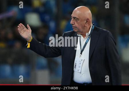 Naples, Italie. 29 septembre 2024. Adriano Galliani Président de Monza lors du match de Serie A Enelive entre SSC Napoli et AC Monza le 29 septembre 2024 à Naples, italie score final 2-0 (crédit image : © Agostino Gemito/Pacific Press via ZUMA Press Wire) USAGE ÉDITORIAL SEULEMENT! Non destiné à UN USAGE commercial ! Banque D'Images