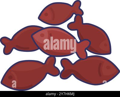 Poisson croustillant avec saveur de conservation. Nourriture sèche au saumon pour chats. Image pour la conception d'un magasin pour animaux de compagnie ou d'une clinique vétérinaire. Vecteur plat simple isolé sur backgr blanc Illustration de Vecteur