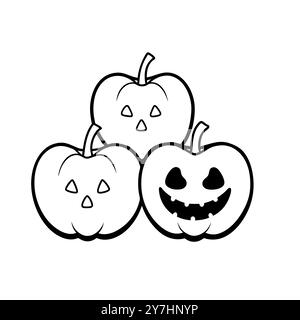 Silhouette de trois Jack-o'-lanternes et illustrations blackPoison pommes pour les célébrations d'Halloween. Illustration de Vecteur