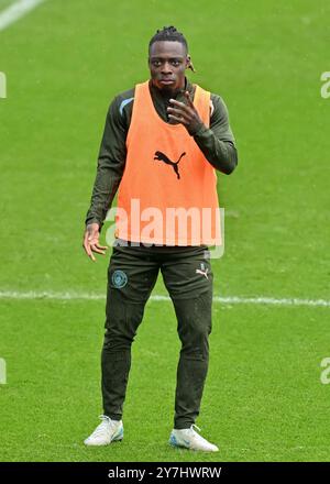 Jérémy Doku de Manchester City lors de la session de formation ouverte de Manchester City au campus Etihad, Manchester, Royaume-Uni, 30 septembre 2024 (photo de Cody Froggatt/News images) Banque D'Images