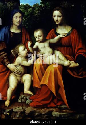 Vierge à l'enfant avec Sainte Elisabeth et l'enfant Saint Jean Baptiste 1515 –1520 de Bernardino Luini, Dumenza, 1480 – Milan, 1531/1532, XVIe siècle, Italie, Italien. ( Peintre de haute Renaissance ) Banque D'Images